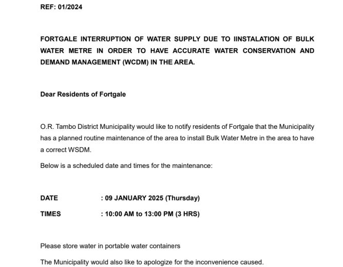 Fortgale interruption of water supply